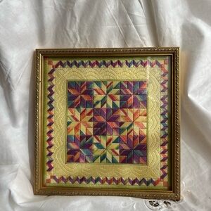 Framed Multi-Color Patchwork Textile Art